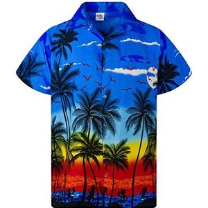 Funky Hawaiiaans Overhemd, Hawaii-Overhemd, Korte Mouw, Beach, Blauw, 4XL