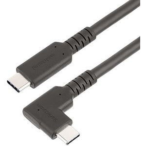 StarTech.com 1m Haakse USB-C Kabel, Rugged, USB 3.2 Gen 2 (10 Gbps), USB C naar C Data transfer Kabel met Rechte Hoek, 4K 60Hz DP Alt Mode, 100W Power Delivery, USB Type-C Kabel (RUSB31CC1MBR)