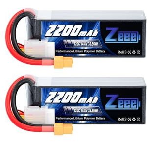 Zeee 14,8 V 2200 mAh 120C 4S Lipo-accu RC Lipo batterijen met XT60-stekker voor UAV Drones FPV racefiets quadcopters vliegtuig helikopter RC boot RC auto (2 verpakkingen)