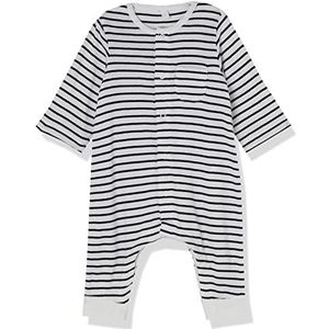 Petit Bateau Lange jumpsuit voor baby's, Witte Marshmallow/Blauw Roken, 12 maanden