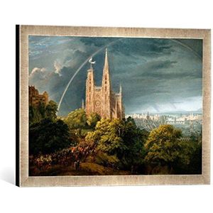Ingelijste foto van Karl Friedrich Schinkel ""Middeleeuwse stad aan een rivier"", kunstdruk in hoogwaardige handgemaakte fotolijst, 60x40 cm, zilver raya