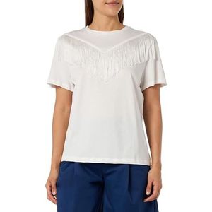 Pinko Under World Jersey T-shirt met franjes, Z05_wit-sneeuwwit, M