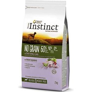 True Instinct No Grain - Nature's Variety - graanvrij droogvoer voor volwassen honden, medium-maxi met verse kalkoen, 2 kg