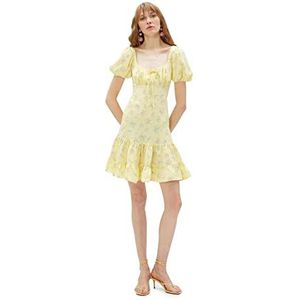Koton Dames Floral Gimped Puff Sleeve Mini Dress, Geel design (1d5), 34