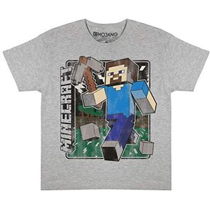 Minecraft Distressed Steve T-shirt, Meisjes, 116-170, Heather Grey, Officiële Koopwaar