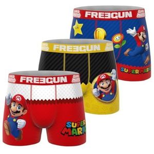 FREEGUN Super Mario boxershorts voor heren, Mario en Yoshi (3 stuks), geel/rood/wit, S