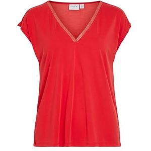 Vimodala Glitter V-hals Cap Sleeve Top, Poppy Red/Detail: goud Lurex, S