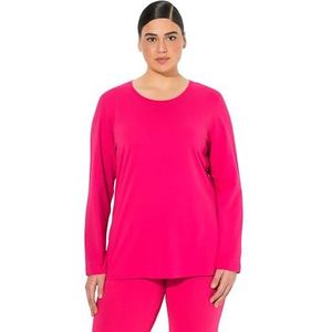 Ulla Popken Dames grote maten plus size shirt, slim, ronde hals, lange mouwen, rood/roze., 42-44
