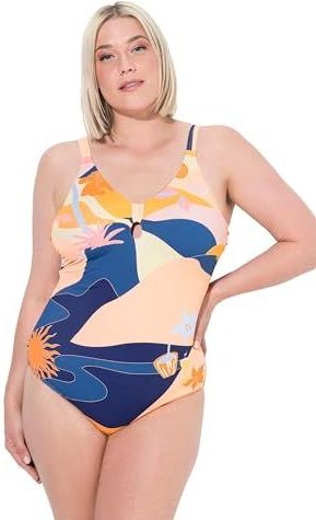 Ulla Popken - Badpak - Donkerblauw - Bustier - Uitneembare Cups - All-over Patroon