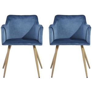 39F FURNITURE DREAM Set van 2 fluwelen stoelen met armleuningen, dikke sponsstoel, moderne vrijetijdsstoel voor eetkamer, woonkamer, stof, marineblauw, 53 x 57,5 x 75 cm