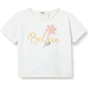 Koton T-shirt voor meisjes, met korte mouwen, geborduurde ronde hals, katoen, Off White (001), 3-4 jaar