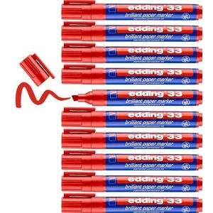 edding 33 brilliant flip-overmarker - rood - 10 permanent markers, waterbestendig - beitelvormige punt 1-5mm - schitterende kleuren - lichtbestendig - papier, karton, kunststof, metaal, glas