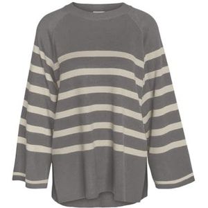 NMFIFI L/S O-hals TUNIC Knit FWD NOOS, Houtskool Grijs/Stripes: oatmeal, XL