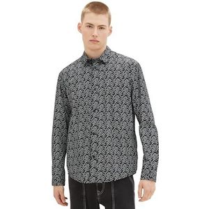 TOM TAILOR Denim Herenhemd, 34276 - Black Mountain Lines Print, XS