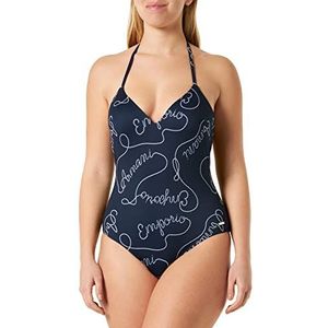 Emporio Armani Swimwear Dames Emporio Armani Logomania Padded One Piece Swimsuit, marine/wit, S, marine/wit., S