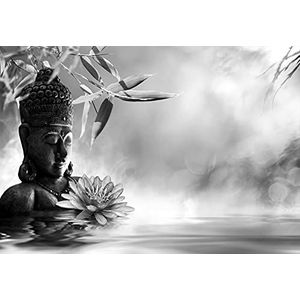 BEELD BEHANG PAPERMOON, Buddah figuur met bloem zwart / wit, vlies fotobehang, digitale druk, incl. lijm, verschillende maten