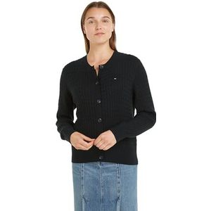 Tommy Hilfiger Dames CO Cable C-NK Cardigan Trui, Zwart, XXS, Zwart, XXS