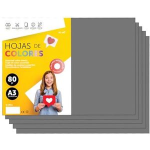 Kleurfolie, A3, 80 g, voor printers en knutselwerk, gesorteerd papier voor kinderen, gekleurde folies voor kaarten, school en creatieve projecten, m-office (100h, grijs)