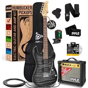 Pyle Electric Guitar Kit with Amp for Beginners Full Size 39” Instrument Package with Humbucker Pickups and Rock Amplifier Starter Set Bundle for Kids All Ages, Youth and Adults