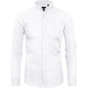 Alimens & Gentle Herenoverhemden met gebonden kraag, kreukvrij, lange mouwen, mandarijnkraag, button-down shirt, Wit/weelderige tuin, M