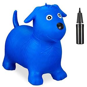 Relaxdays skippy dier hond, met luchtpomp, tot 80 kg, vrij van BPA, voor kinderen, skippybal, blauw