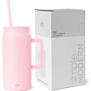 Simple Modern 5 oz mok beker met handvat en rietje deksel | Herbruikbare geïsoleerde roestvrijstalen grote reiskruik waterfles | Cadeaus voor vrouwen mannen hem haar | Trek collectie | 55 oz | Blush