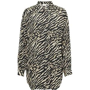 KAFFE Oversized dameshemd, lange mouwen, knoopsluiting, middelhoge lengte, Zwarte en bruine dierenprint, 42