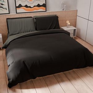 PETTI Artigiani Italiani - Dekbedovertrek voor tweepersoonsbed, dekbedovertrek en kussenslopen van microvezel, donkergrijs/zwart, 100% Made in Italy