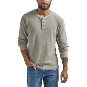 Wrangler Authentics Henley met lange mouwen voor heren, Pumice Steen, XXL