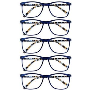 Opulize Arc 5 Stuks Groot Leesbril Blauw Patroon Mannen Vrouwen Scharnieren Met Veer RRRRR66-3 +2,50