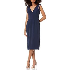 Dress the Population womens Lita Sleeveless Plunging Midi Sheath W Bows Dress, Midnight Blue, Small US