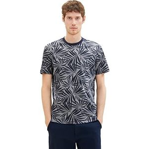 TOM TAILOR Heren 1036435 T-shirt, 32136-Navy Striped Leaf Design, XL, 32136 - Navy Striped Leaf Design, XL