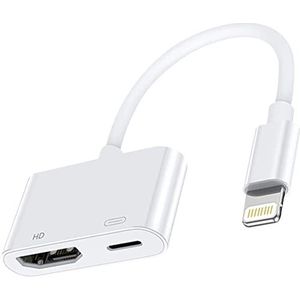 Lightning-adapter AV Digital 1080P [Apple MFI gecertificeerd] iPhone HDMI Adapter TV Lightning naar HDMI Plug and Play kabel voor iPhone 14/13/12/SE/11/XS/XR/X/8/7 op TV/HDTV/Monitor/Projector, wit