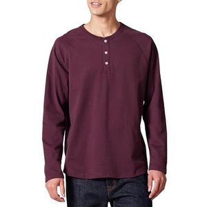 Amazon Essentials Men's Henley-shirt met normale pasvorm en lange mouwen (verkrijgbaar in grote en lange maten), Bordeauxrood, L