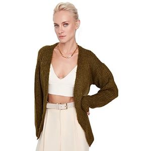 Trendyol Dames Dames Loungewear Regular Standaard Revers Kraag Gebreide Vest Trui, Kaki, S