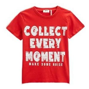 Koton Boys T-shirt met korte mouwen en ronde hals, slogan thema, bedrukt, rood (401), 4-5 Jaren