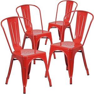 Flash Furniture Stapelstoel van metaal, zwart modern 4 Pack rood