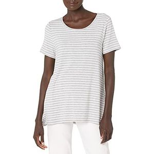 Amazon Essentials Dames Relaxed-Fit T-shirt met korte mouwen en ronde hals en swing (verkrijgbaar in grote maten), grijs gemêleerd gestreept, Large