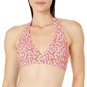 Amazon Essentials Dames lichte ondersteuning stropdas halter bikini badpak top (verkrijgbaar in grote maten), bleke perzik micro bloemen, Small