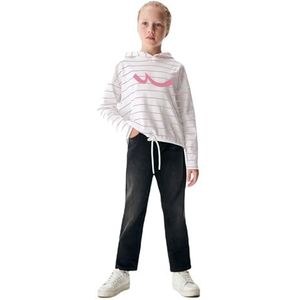 LTB Jeans Hocomo Meisjes-pullover met capuchon, lange mouwen, met capuchon om over te trekken, in meerkleurig en logoprint van 100% katoen, maat 116 cm, Wit Roze Stripes 4353, 116 cm