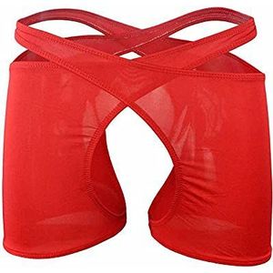 Oludkeph Heren slipje lingerie ondergoed hoge taille stretch crossjurk G-string tanga slips, rood, One size