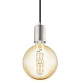 EGLO Hanglamp Yorth, 1-lichts snoerpendel hanglamp vintage, industrieel, modern, hanglamp staal in mat nikkel, kabel in zwart, eettafellamp, woonkamer