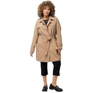 Ulla Popken dames, A-lijn, hemdkraag, knoopriem, trenchcoat, bruin, 58-60