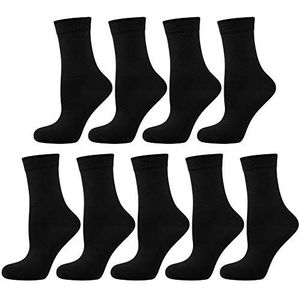 Nur Die Set van 9 sokken zonder elastiek, met comfortabele tailleband, knelt niet, zacht katoen voor dames, zwart, 39-42 EU