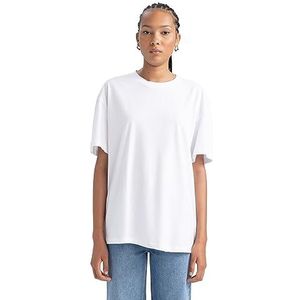 DeFacto Dames T-shirt - Klassiek basic oversized shirt voor dames - comfortabel T-shirt voor vrouwen, wit, L