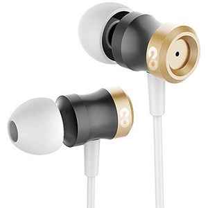 conecto In-ear koptelefoon, oortelefoonsysteem met microfoon, ultralicht design aluminium behuizing, geluidsisolerende oordopjes (S, M, L), aramide-versterkte kabel (1,2 m), vergulde stekker, goud