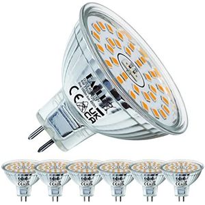 EACLL GU5.3 LED Lampen Warm wit, 6W Gelijk aan 50W Halogeenlampen, 6-pack, 2700K 550lm AC/DC 12V Geen Flikkering Energiezuinige Verlichting, Stralingshoek 120° Spots, Niet Dimbaar Reflectorlamp