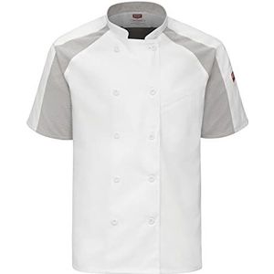 Red Kap Heren Airflow Raglan Chef Jas Met OilblokChef's Jacket, Wit met wit/grijs gaas, XXL