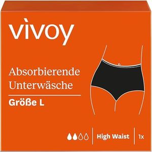 Vivoy Discreet absorberend ondergoed met hoge taille, L, zwart, discrete hygiënische was, absorberend bij lichte blaaszwakte, wasbaar en herbruikbaar incontinentieondergoed voor dames