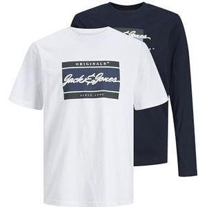 JACK&JONES JUNIOR Jorwayne Branding Tee Mix 2 stuks Mp, Helder wit/verpakking: helder wit (ss)+marineblazer(Ls), 140 cm